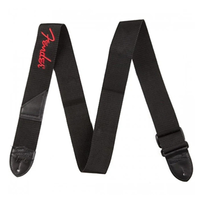 Fender 2" Black Poly Strap w/ Red Fender Logo Askı